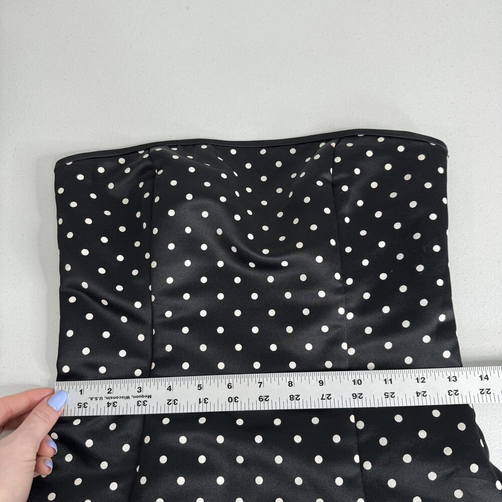 Vintage Jessica McClintock Dress Womens 6 Black Polka Dot Strapless Retro Pinup - Picture 10 of 13